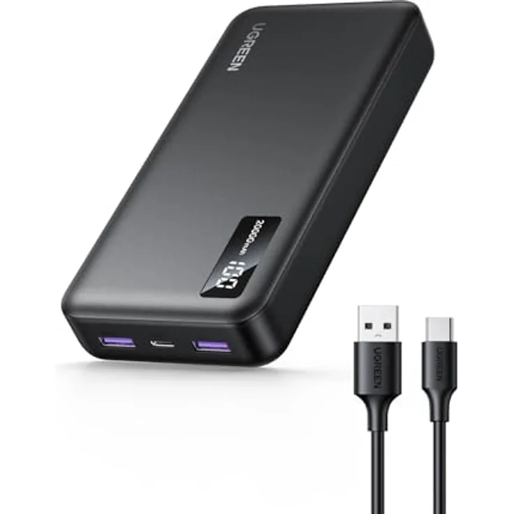 UGREEN Power Bank 20000mAh 22.5W, Externer Handyakku mit USB C Input&Output PD 20W Powerbank mit digitalem Display, kompatibel mit iPhone 16 Pro/Pro Max/16/15/14, Galaxy S24 Ultra, Pixel 8 und mehr
