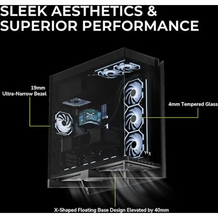 TRYX LUCA L70 PC-Gehäuse, Midi-Tower, E-ATX, Tempered Glass - schwarz, Showcase-Gehäuse mit Platz für bis zu neun Lüfter und Radiatoren bis 420 mm – Bild 2