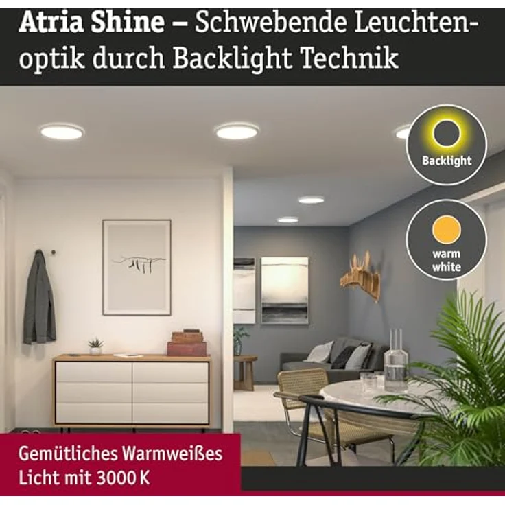 Paulmann 71153 LED Panel Atria Shine Backlight IP44 rund 293mm 16W 1600lm 3000K Weiß Deckenleuchte - Mit Backlight Technik für besondere Wohlfühlatmosphäre – Bild 2
