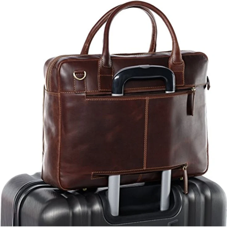 SID & VAIN Laptoptasche Ryan aus Premium Leder I Business-Tasche XL groß für Herren und Damen 15 Zoll Laptop-Fach I Umhängetasche Aktentasche braun handgefertigt – Bild 4