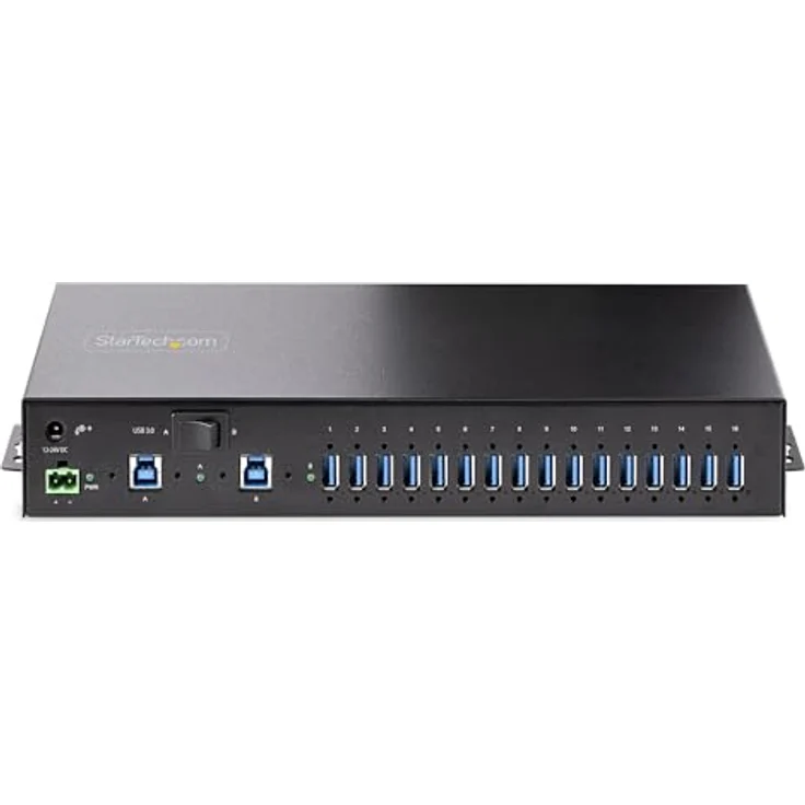 StarTech.com 16-Port Industrie USB 3.0 Hub mit Netzteil, 5Gbps Verteiler/Mehrfachstecker für DIN/Rack, Dual-Host USB Switch, Metallgehäuse, ESD-Schutz, 160 W Netzteil – Bild 3