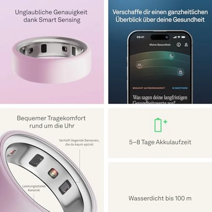 Oura Ring 4 Ceramic (Petal), Smart Ring in Rosa mit 40+ Gesundheitsmetriken, 5–8 Tage Akkulaufzeit, fortschrittlicher Smart Sensing Technologie – Bild 5
