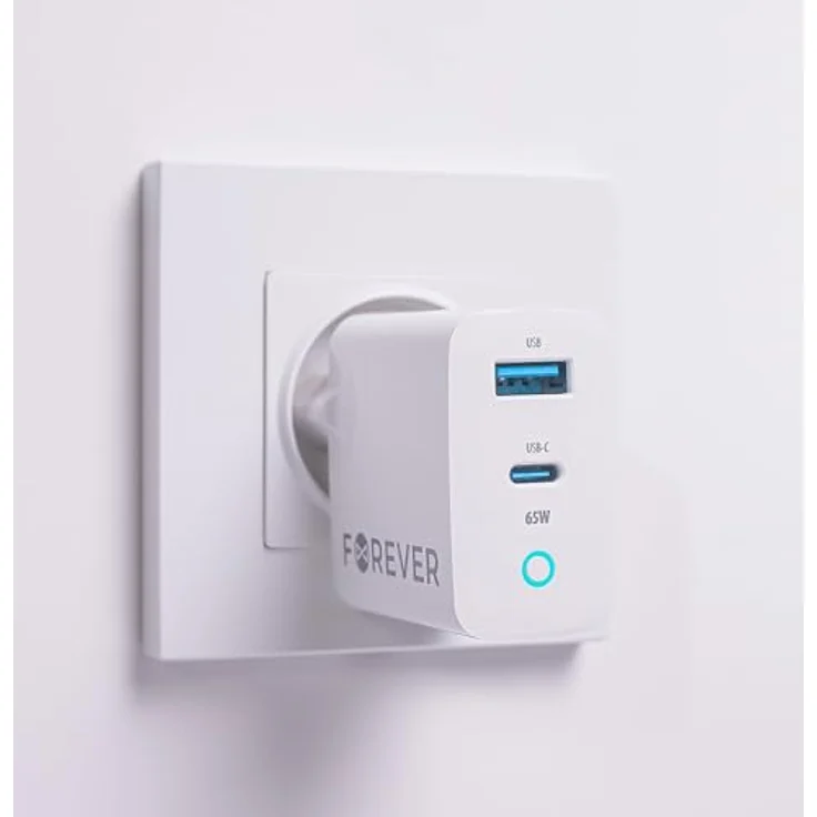 FOREVER Ladegerät USB C USB A 65W Weiß - Quick Charge und Power Delivery Technologie - GaN-Technologie - Ideal Schnellladegerät für Handys und Laptops – Bild 3