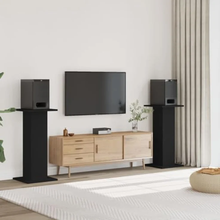 vidaXL Lautsprecherständer 2er Set, Hohe Boxenständer aus Holzwerkstoff, Schwarz, für HiFi Heimkino mit verbesserter Klangqualität – Bild 2