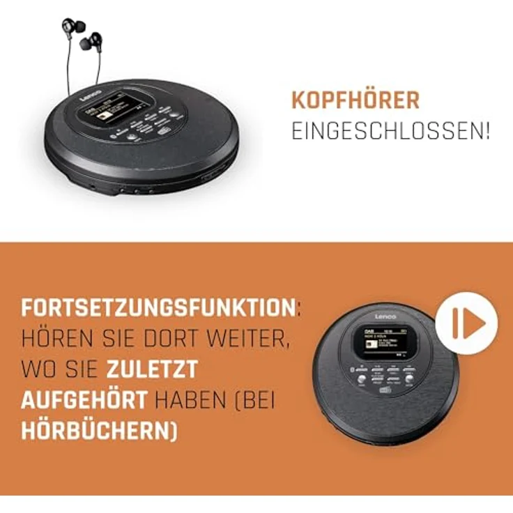Lenco CD-500 Portabler CD-Player mit DAB+ Radio BT Akku CD-Player (Bluetooth, UKW Radio) – Bild 2