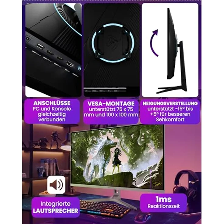 Arozzi Nova 32 Zoll Gaming Monitor, 180Hz QHD, Farbraum 99% sRGB, flimmerfrei, Waldgrün – Bild 3