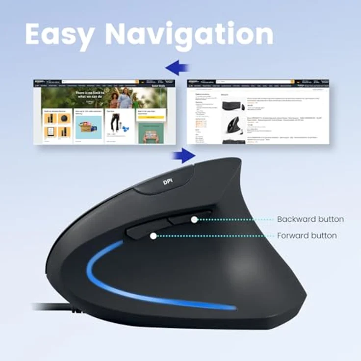 Perixx PERIMICE-513 C Vertikale Ergonomie-Maus, USB-C, schwarz, Rechtshänder mit einstellbarer DPI und rutschfester Oberfläche – Bild 3