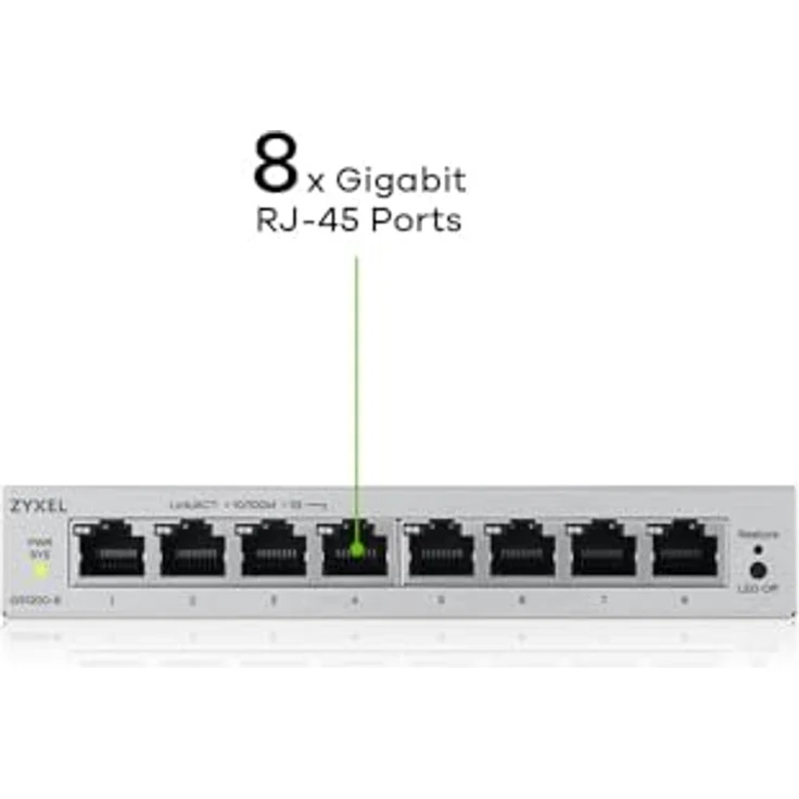 Zyxel GS1200-8v3, 8-Port Web Managed Gigabit LAN Switch, lüfterlos, QoS, Link Aggregation, VLAN, IGMP Snooping, Desktop – Bild 3