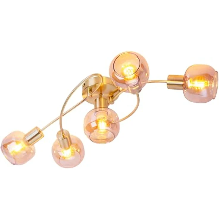 Näve Leuchten - 5er Spot/Deckenleuchte Libby Messing - Aus messingfarbenem Metall und getöntem Glas - Deckenlampe für Esszimmer, Wohnzimmer, Diele oder Büro - Amber, 65,5 cm – Bild 3