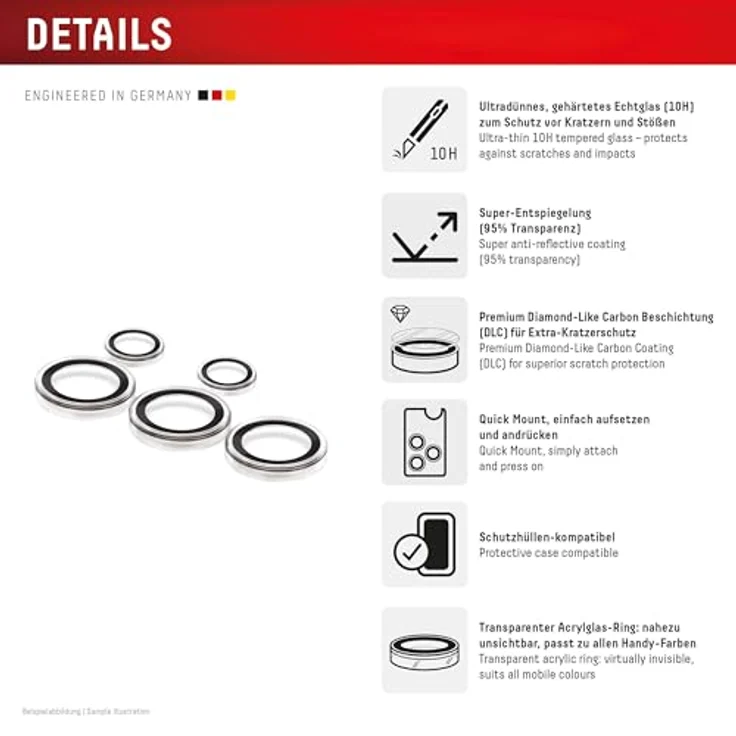 Displex CamGlass Single Lens für Samsung Galaxy S26 Ultra, 10H Echtglas Kamera Linse mit hochtransparenter Bildqualität und Anti-Fingerprint-Oberfläche – Bild 2
