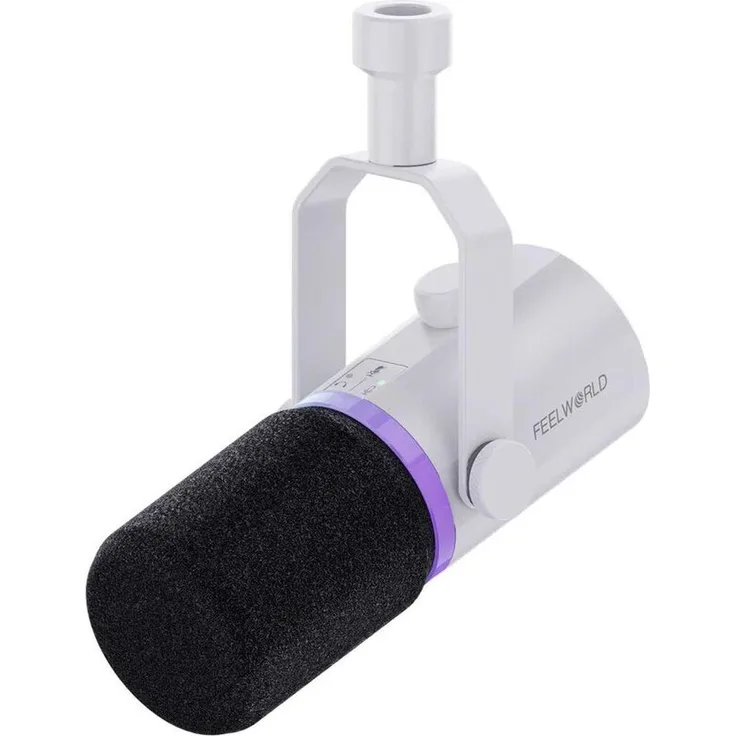 Feelworld PM1-W, Mikrofon mit Nierencharakteristik, RGB-Lichteffekten, USB-C und XLR-Ausgang, weiß