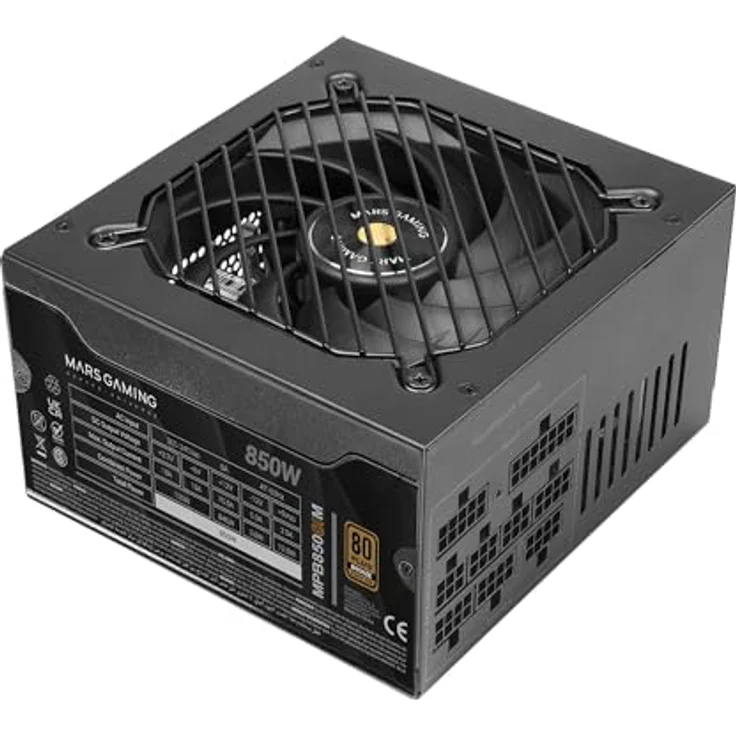 Mars Gaming MPB850SIM, Vollmodulares ATX 850W Netzteil mit 80Plus Bronze, 90% Effizienz, 7 Jahre Garantie, Schwarz – Bild 1