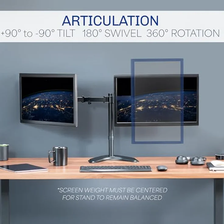 Vivo Dual LCD Monitor freistehende Tischhalterung mit optionaler Schraube durch Ständer, robust, voll verstellbar, passend für 2 Bildschirme bis 68,6 cm Schwarz 24'' - 29.9'' - Preisvergleich – Bild 4