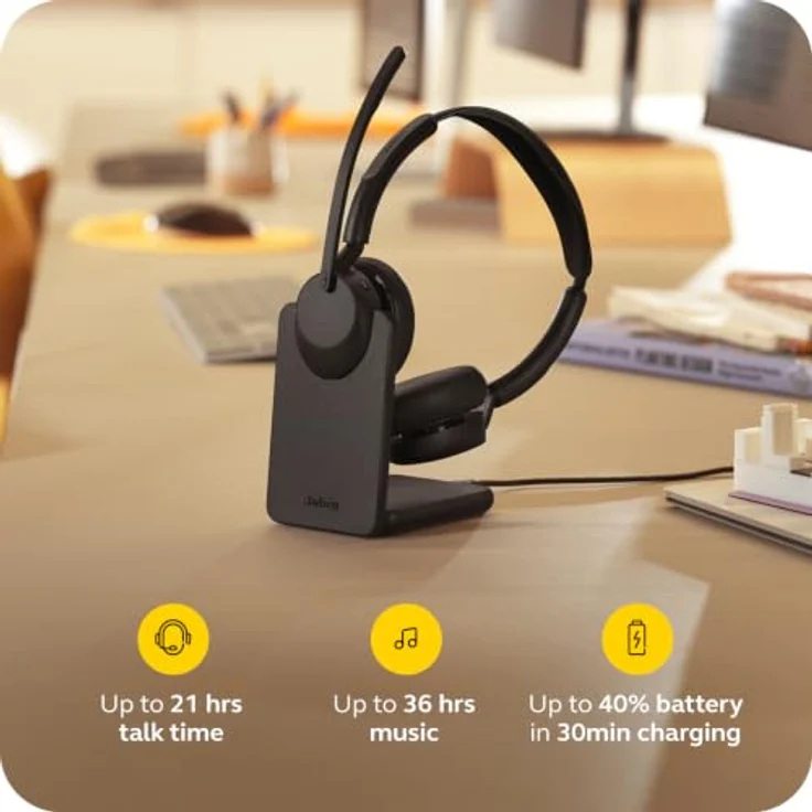 Jabra Evolve3 45 Stereo, LINK 390a, kabelloses On Ear Headset mit Bluetooth®, drei Mikrofonen, schwarz – Bild 8