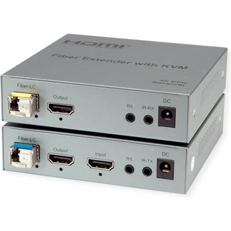 ROLINE KVM Verlängerung über LWL, HDMI 4K bis 3840x2160 @60Hz, USB, 20 km, Metallgehäuse – Bild 1