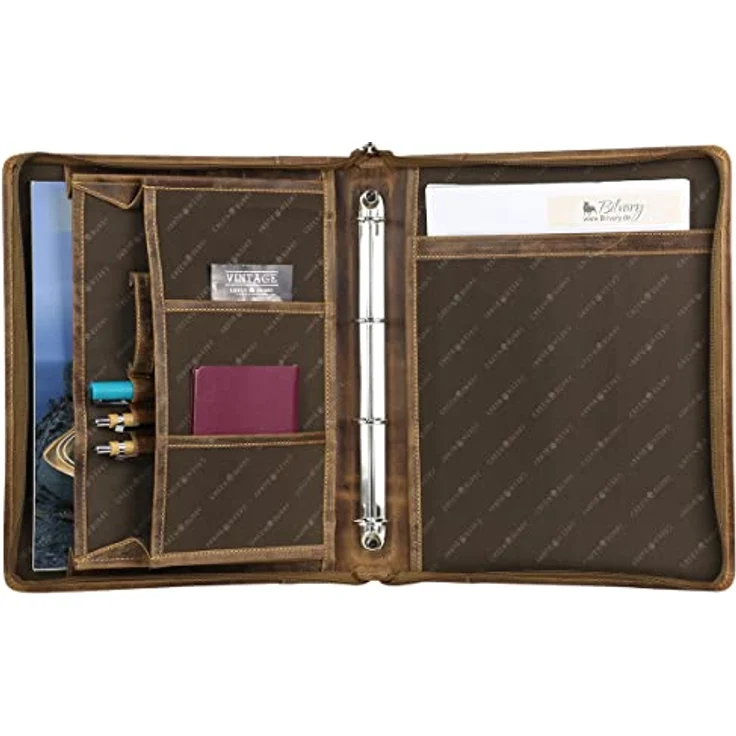 Greenburry Vintage Collegemappe 1746, Braun, 35x28x4cm - Ledermappe mit 4-Ringbindung, Organizerfach und Handyfach – Bild 3