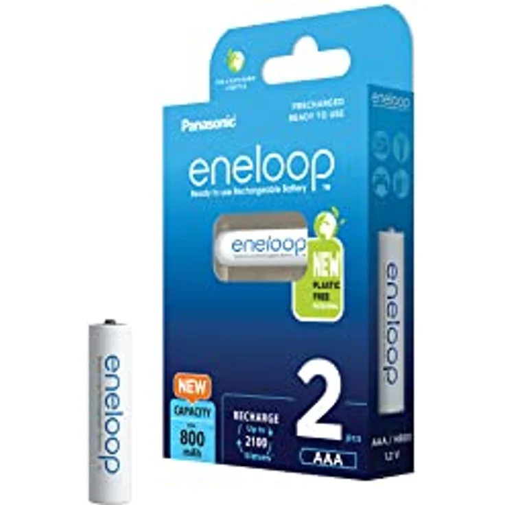 Panasonic eneloop, Ready-to-Use Ni-MH Akku, AAA/Micro, 2er-Pack, verbesserte Kapazität: min. 800 mAh, 2100 Ladezyklen, hohe Leistung & geringe Selbstentladung, wiederaufladbar – Bild 1