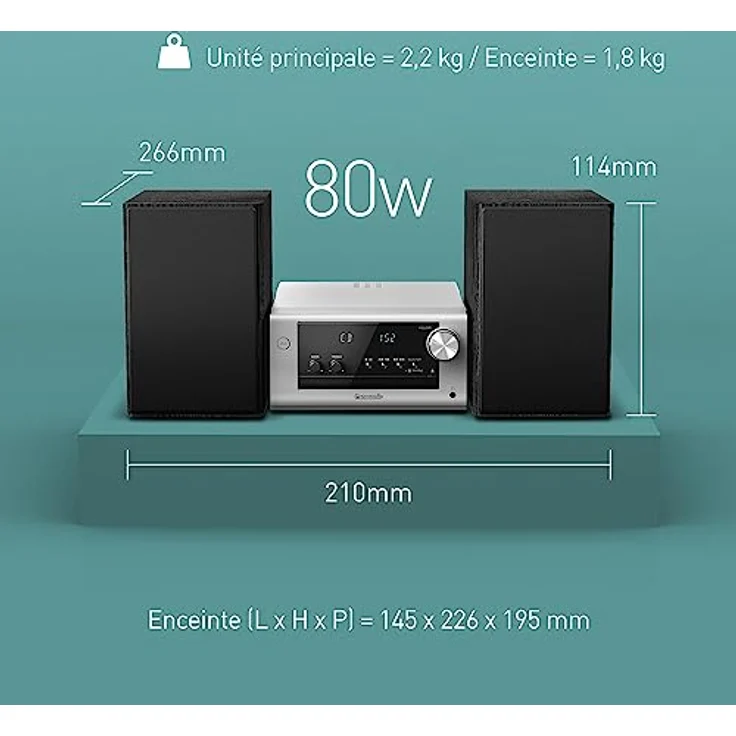 Panasonic MICRO SYSTEM DAB+ SCPM702EGS (Bluetooth, CD Player, 1x 80 W), Stereoanlage, Schwarz, Silber – Bild 8