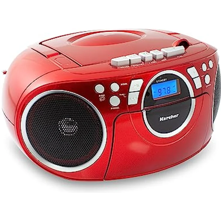 Karcher RR 5042-R Tragbares CD Radio/Boombox mit CD-Player und Kassettenspieler (UKW, Batterie-/Netzbetrieb, AUX-In) in Rot – Bild 2