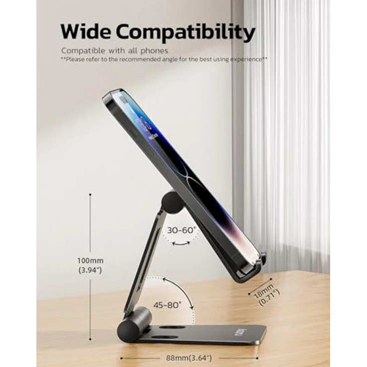 Nulaxy Verstellbarer Handy Ständer, Faltbare Aluminium Halterung für Smartphones, Universelle Kompatibilität mit iPhone 17/16/15/14/13/12 Pro Max/Xr/Xs/X/8, Tragbar und Stabil, 18 mm Hakenbreite – Bild 3