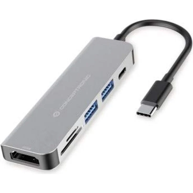 Conceptronic USB-C Dockingstation 6-in-1 mit HDMI-Ausgang, 2x USB-A, SD und TF Kartenleser, kompakt und portabel – Bild 1