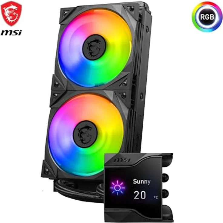 MSI MPG CORELIQUID D240 60-mm-Flüssigkeitskühler-CPU, 2 x 120-mm-ARGB-Lüfter, Verdunstungsschutzschläuche, GI-Kühlung — kompatibel mit AMD- und Intel-Sockeln, Mystic Light-fähig – Bild 3
