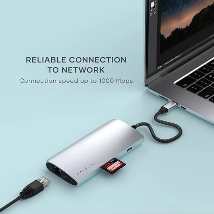 SATECHI USB C Hub Multiport Adapter V3, 8 in 1 USB-C Dongle mit 8K HDMI, 85W USB-C PD Charging, 4 USB-C Datenports, Ethernet, SD-Kartenleser für Mac, Windows – Silber – Bild 2