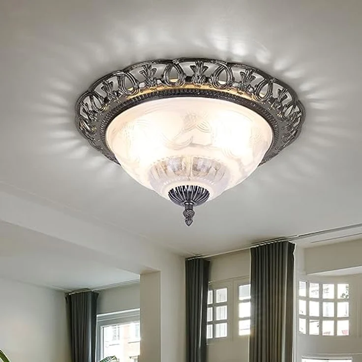 Globo Deckenlampe, antik silber rund, Perlmutt Elemente, Metall, 2x E14 Fassungen, 33x17 cm – Bild 4