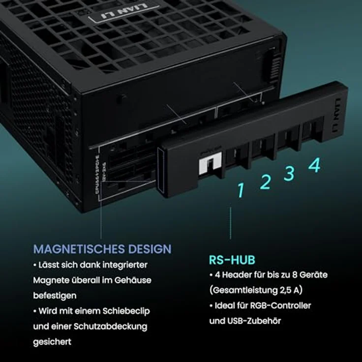 Lian Li RS Series 80 PLUS Gold Netzteil, modular - 1.200 Watt, ATX 3.1, mit RS Hub, weiß – Bild 6