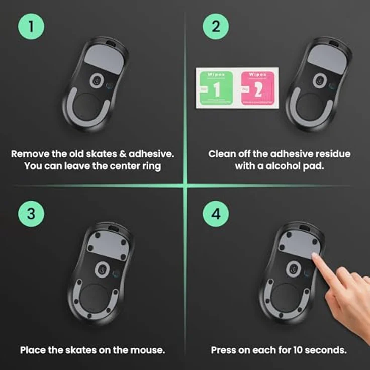 kwmobile 20x Mouse Feet Sticker, PTFE Mausgleiter für Gaming-Mäuse, 4 Größen (6mm, 6,5mm, 7mm, 10mm), Schwarz – Bild 3