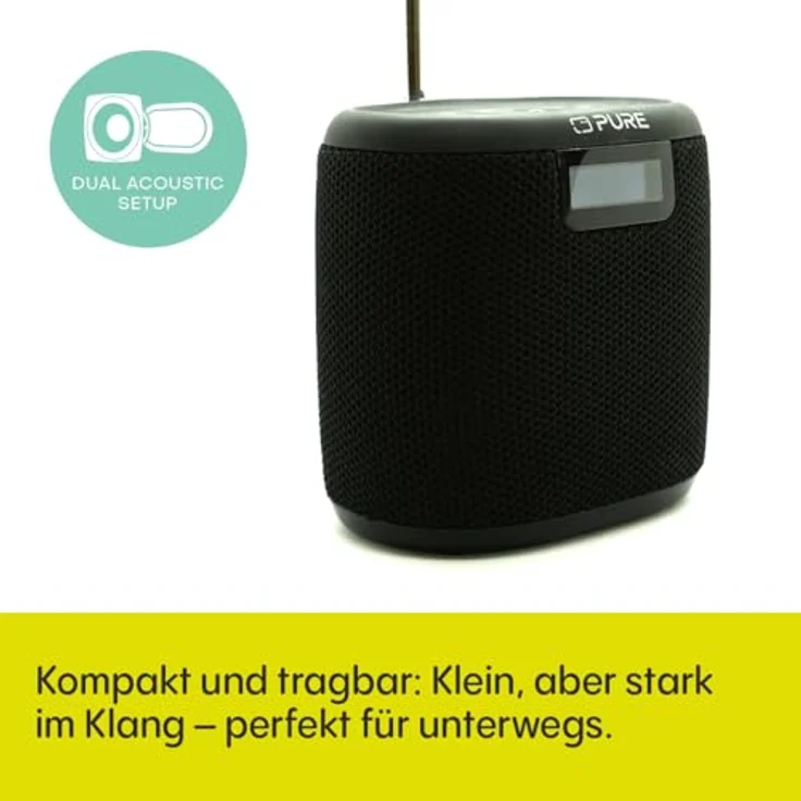 Pure Woodland Mini Outdoor Lautsprecher mit Bluetooth & DAB+/FM Radio (wasserdicht IP67, robust, tragbar, 14h Akku, perfekt für Garten & Camping) Schwarz – Bild 2