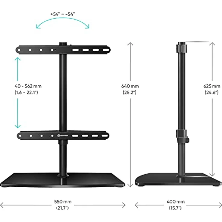ONKRON Designed to Support [PT3] TV Ständer schwenkbar, höhenverstellbar für 32-75 Zoll Flach&Curved Bildschirme, Tischständer, bis zu 40 kg, VESA 400x400, Schwarz, PT3-B – Bild 4
