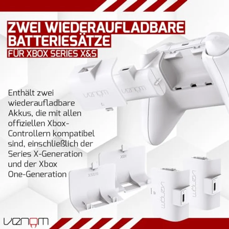 Venom Gaming Akku Doppelpack für Xbox One-Controller, weiß – Bild 3