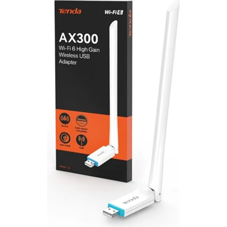 Tenda U2 AX300 WLAN Stick, 2.4GHz, 6dBi Antenne, Plug&Play, Access Point Modus, WPA2, USB 2.0, für PC/Desktop/Laptop, Windows7/10/11/Linux 3.10+ – Bild 1