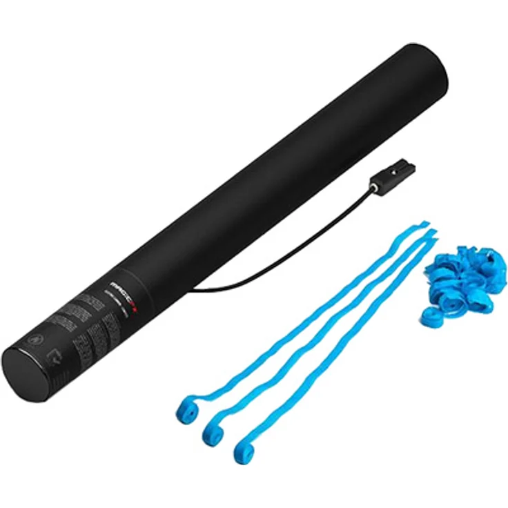 Magic FX E Cannon 50cm, elektrisch zündbare Konfetti Kanone mit hellblauen Luftschlangen, 12 m Reichweite
