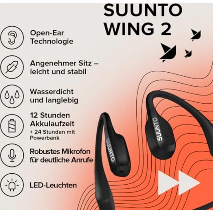 Suunto Wing 2, Kabellose Bone Conduction Kopfhörer mit 12 h Akkulaufzeit, IP67 Wasser- und Staubschutz, schwarz – Bild 2