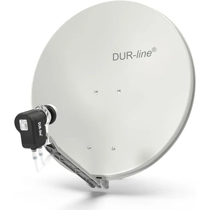 DUR-line 2 Teilnehmer Set - Qualitäts-Alu-Satelliten-Komplettanlage - Select 75/80cm Spiegel/Schüssel Hellgrau + Twin LNB - für 2 Receiver/TV [Neuste Technik, DVB-S2, 4K, 3D] – Bild 2