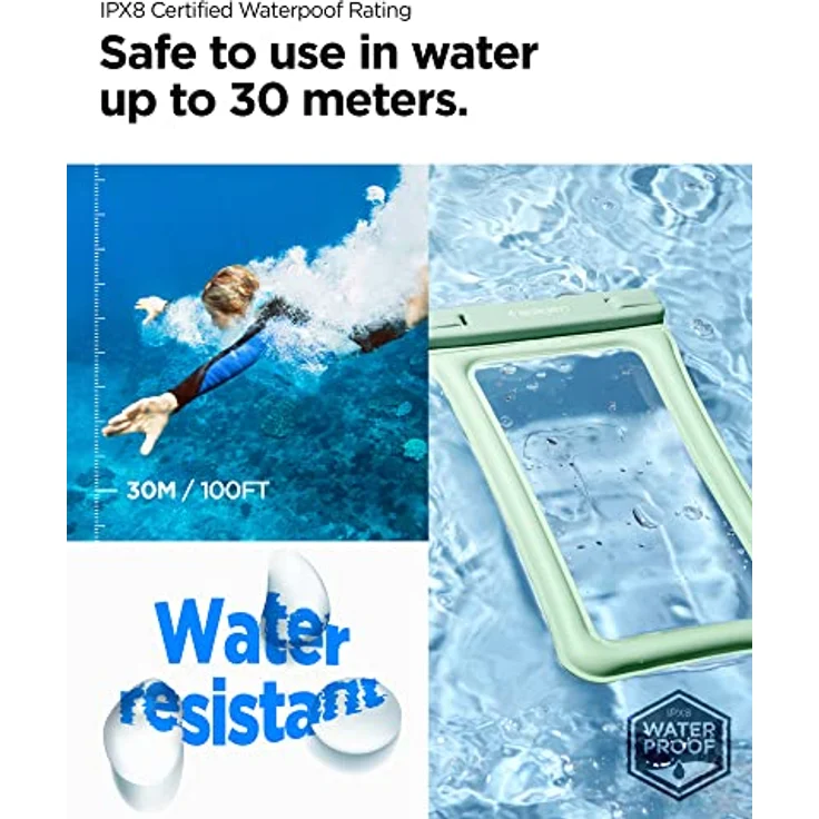 Spigen Aqua Shield wasserdichte Handyhülle Schwimmend [2 Stück] IPX8 Wasserfeste Handytasche Unterwasser Hülle Kompatibel mit iPhone, Galaxy, Xiaomi, Google Smartphones - Mint – Bild 5