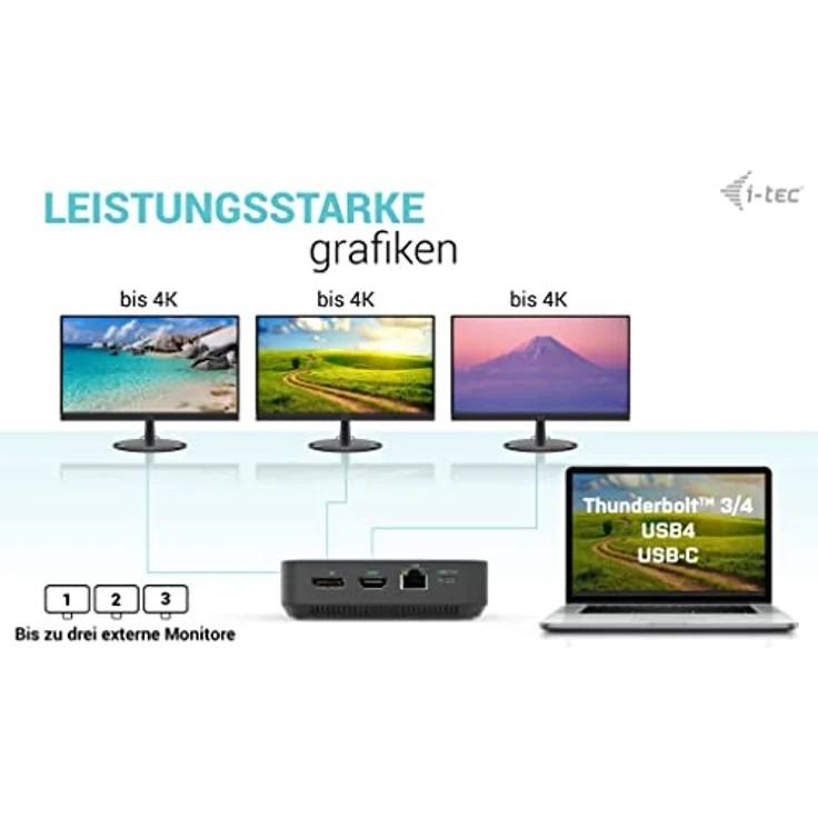 iTEC USB-C HDMI+2x DP Dock PD iTEC HDMI Dual DP PD 100W (C31Triple4Kdockpdpro) - Laptop-Dockingstation mit Unterstützung von bis zu drei externen 4K Monitoren, Auflösung von 5K/60 Hz, und 100W-Ladeadapter – Bild 5
