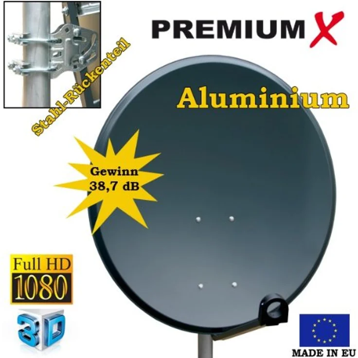 PremiumX PXA80, 80cm Satellitenschüssel aus Aluminium mit Single LNB für besten Empfang bei extremen Temperaturen und Windgeschwindigkeiten – Bild 2