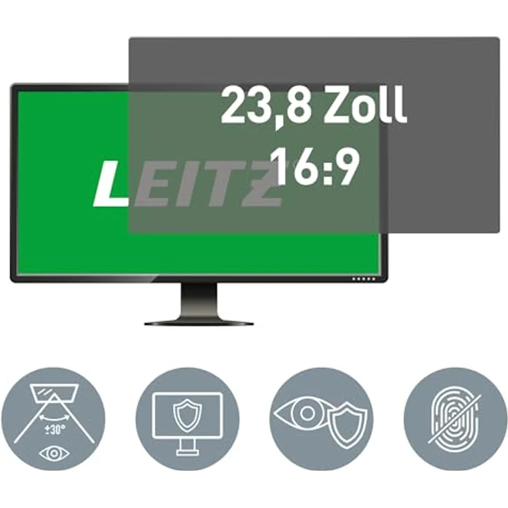 Leitz Monitor Blickschutzfilter 23.8 Zoll (16:9), abnehmbare Schutzfolie mit Blaulichtfilter und Blendschutz, beidseitig verwendbar, touchscreen-kompatibel, Made in Germany, 69010000 – Bild 2