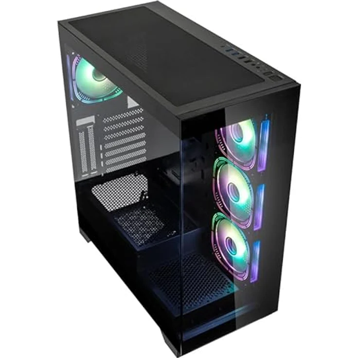 Kolink Unity Peak PC-Gehäuse, Rand zu Rand Glas, ARGB-Lüfter, Halber Netzteil-Hülle, SPCC-Stahl, Mid Tower, Schwarz – Bild 2