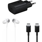 Samsung Starter Set Kit, USB Type C 25W Wandladegerät, 1,8m 3A Kabel & In-Ear Kopfhörer (Eco Pack), schwarz