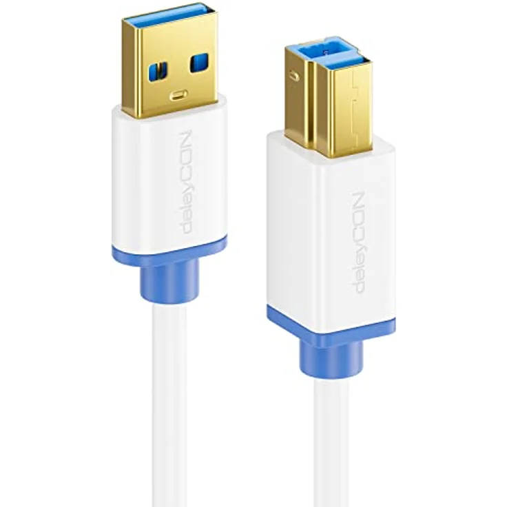 deleyCON 3,0m USB 3.0 Super Speed Kabel, USB A-Stecker zu USB B-Stecker, Datenkabel bis zu 5 Gbit/s, weiß – Bild 4