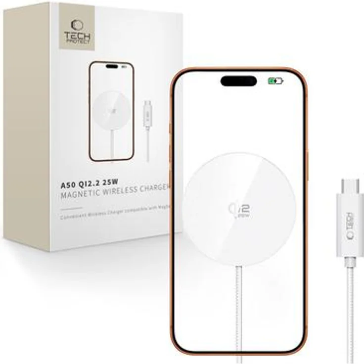 Tech-Protect A50 MagSafe 25W QI2, Kabelloses Ladegerät mit magnetischer Halterung und USB-C Kabel