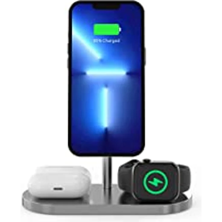 CubeNest kabelloses Ladegerät 3-in-1 für Apple iPhone 12/13/14/15, AirPods, Apple Watch | 20W Schnellladegerät | robuste Aluminiumverarbeitung – Bild 4