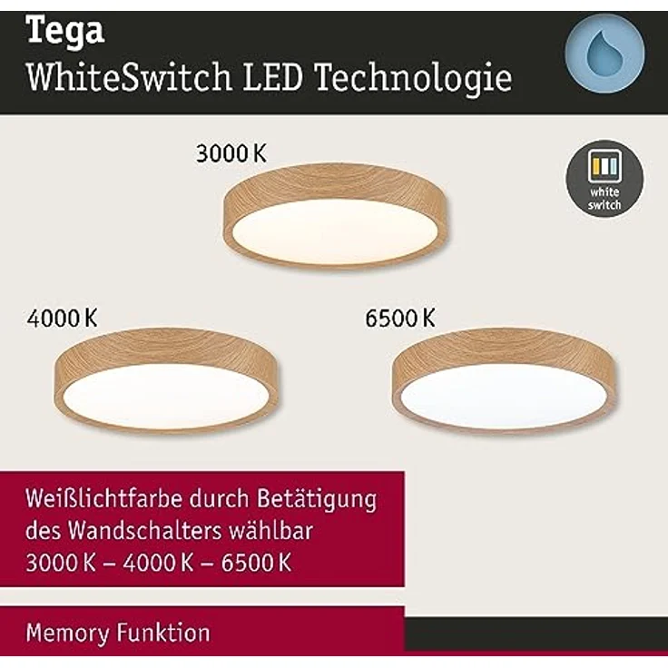 Paulmann 71085 LED Deckenleuchte Selection Bathroom Tega IP44 White Switch 1200lm 230V 22,5W Holzoptik Badleuchte Badleuchte – Bild 4