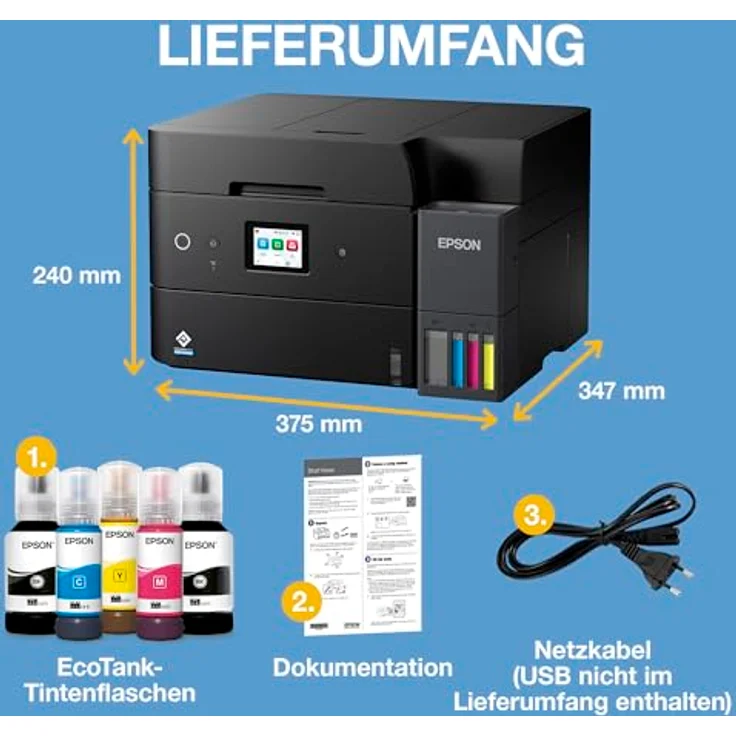 Epson ET-4950 Multifunktionsdrucker, 4.800 x 1.200 dpi, 400 Düsen Schwarz, kompakt 375 x 347 x 240 mm, Versandkostenfrei – Bild 6