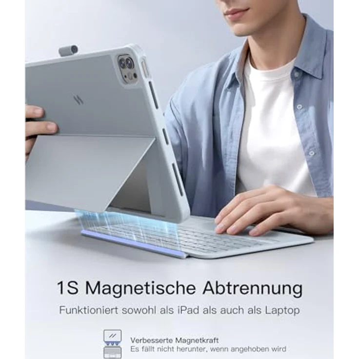Inateck Hülle mit Tastatur für iPad Air 11 M4/M3/M2 (2026/2025/2024) und iPad Pro 11, 5,1 Zoll, abnehmbar, großes Touchpad, mit Stifthalter, dünn und leicht – Bild 8