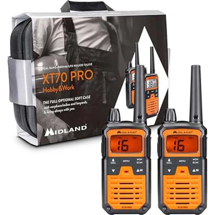 Midland XT70 Pro Kofferset, PMR+LPD Handfunkgerät mit 16 PMR446 und 69 LPD Kanälen, orange – Bild 1